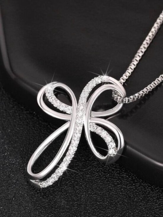 Jewelry - Silver Tone Cubic Zirconia Cross Necklace